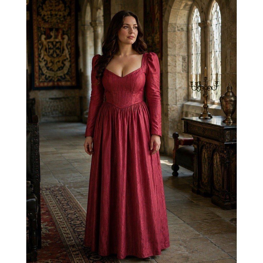 Burgundy Renaissance Gown Taffeta Moire Long Maxi Dress Theatrical Bust 40 Large